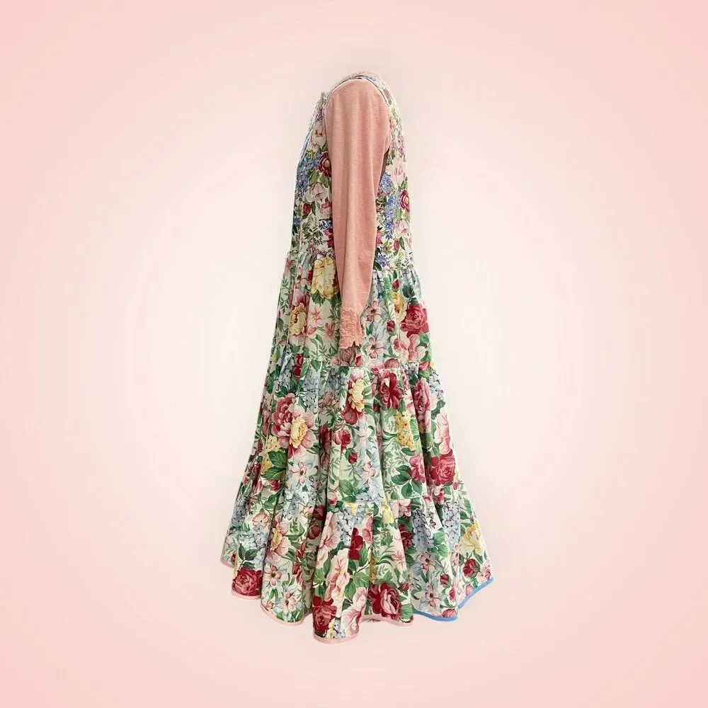 Handmade Floral Tiered Maxi Dress, patch pockets and adjustable straps, Size L - Picture 12 of 16